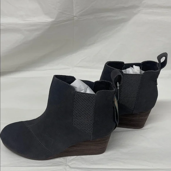 TOMS Charcoal Suede Wedge Booties - Picture 4 of 12